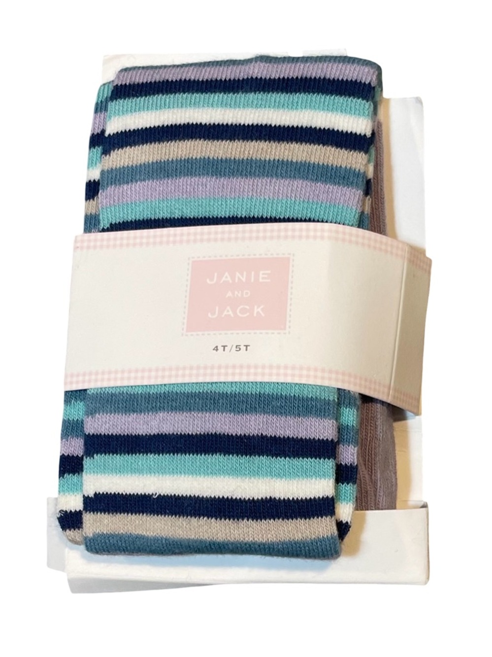 NWT Janie and Jack Lavender Skies Striped Tights in Navy, Mint & Lavender 4T-5T